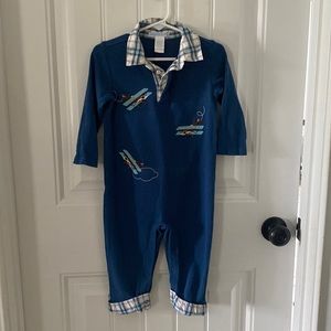 Janie and Jack romper blue & plaid airplane detail 12-18 months
